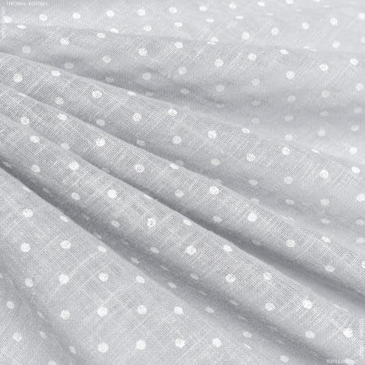 Тканини гардинні тканини - Тюль кісея-принт Тіна горошки молочні фон сірий