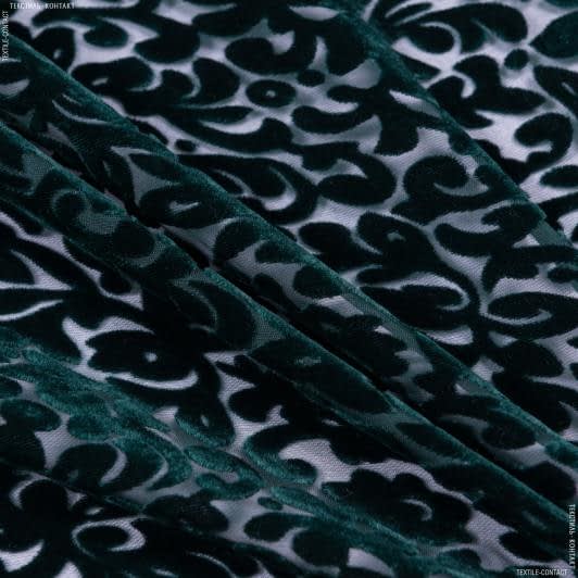 Тканини шовк - Пан-оксамит квіти темно-зелений