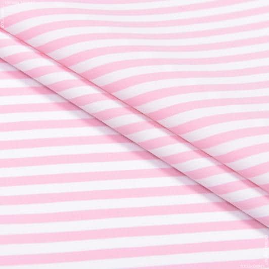 Тканини для суконь - Поплін стрейч Таун у біло-рожеву смужку
