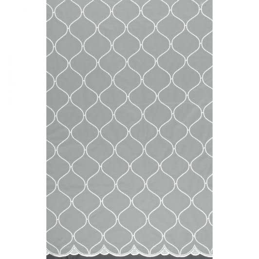 Ткани гардинные ткани - Тюль сетка вышивка Ромбы Марокко белая с фестоном
