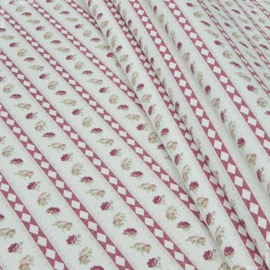 Ткани для штор - Декоративная ткань Саймул Ливерпул полоса, ромб, цветочки фон молочный