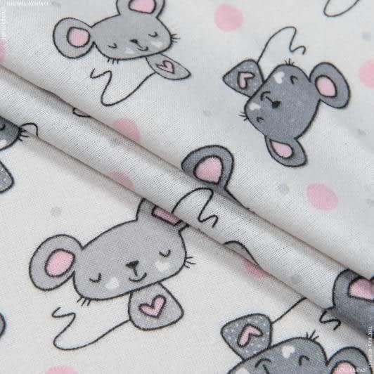 Ткани для детской одежды - Фланель детская белоземельная мышенята