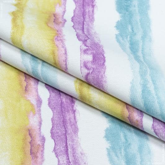 Ткани портьерные ткани - Декоративная ткань панама Амбре полоса фиолет, липа, голубой