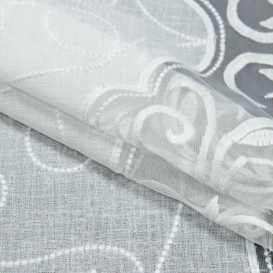 Ткани гардинные ткани - Тюль вышивка Мелания молочный, оливка (фестон)