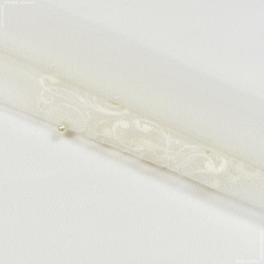 Ткани гардинные ткани - Тюль вышивка Жемчужинка вензель молочний (фестон)