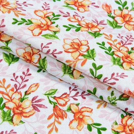 Ткани для дома - Ткань скатертная рогожка100% ХБ цветы оранжевые