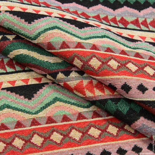 Тканини етно тканини - Гобелен Орнамент-114  колір зелений, червоний, чорний, св.жовтий
