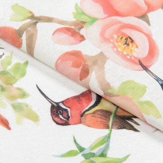 Тканини всі тканини - Декоративна тканина лонета Птахи Амарил фон молочний