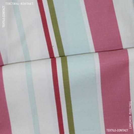 Тканини портьєрні тканини - Декоративна тканина Елен смужка лазур, брусниця, т.оливка