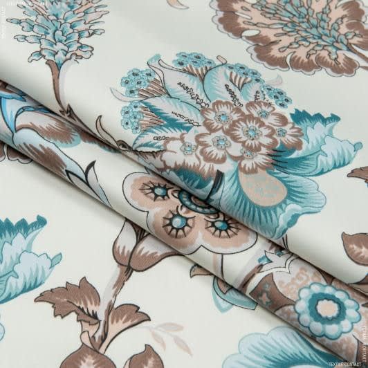 Ткани портьерные ткани - Декоративная ткань сатен Ананда цветы,сини,коричневый
