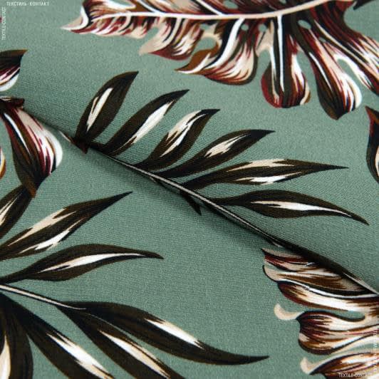 Тканини для суконь - Платтяний жоржет MAROKEN принт монстера на зеленому