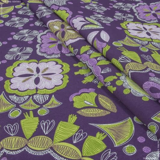 Ткани для декоративных подушек - Декоративная ткань Луна цвет зеленое яблоко, фуксия фон фиолетовый