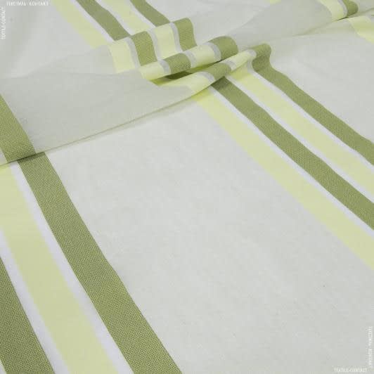 Ткани гардинные ткани - Тюль Турин бело-зеленый полоса салатовая, зеленая оливка с утяжелителем