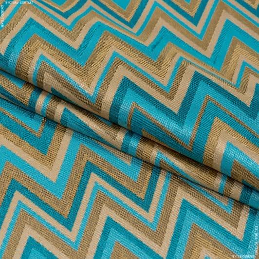 Тканини портьєрні тканини - Жакард Остро зигзаг блакитний, діжонська гірчиця