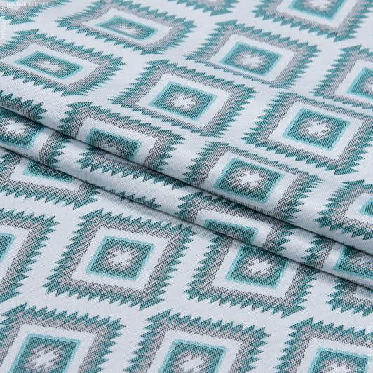 Тканини портьєрні тканини - Жакард Мистрал ромб колір  блакитна лазур