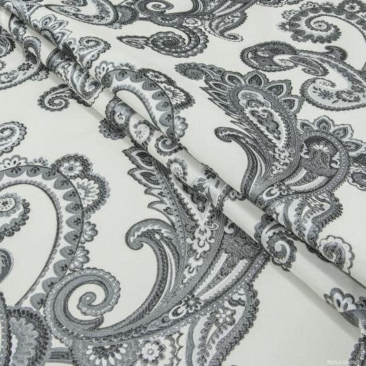Ткани для декора - Жаккард Дели восточный мотив темно серый фон серый
