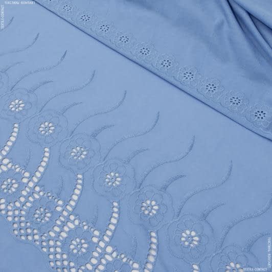 Тканини для суконь - Батист купон з вишивкою рішельє темно-блакитний
