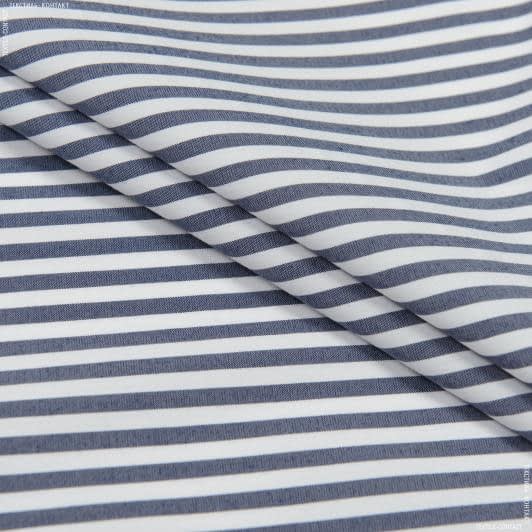 Ткани для рубашек - Поплин стрейч полоска белая/синяя