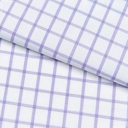 Тканини для сорочок - Сорочкова котон рогожка  фіолетова клітинка на білому