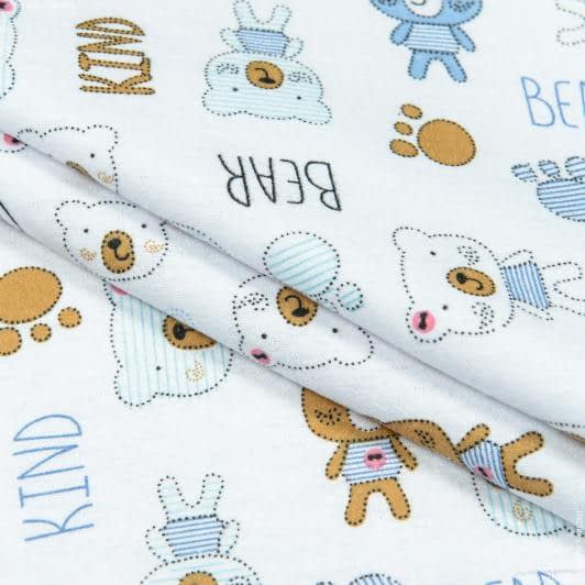 Тканини для сорочок і піжам - Фланель білоземельна дитяча ведмежата