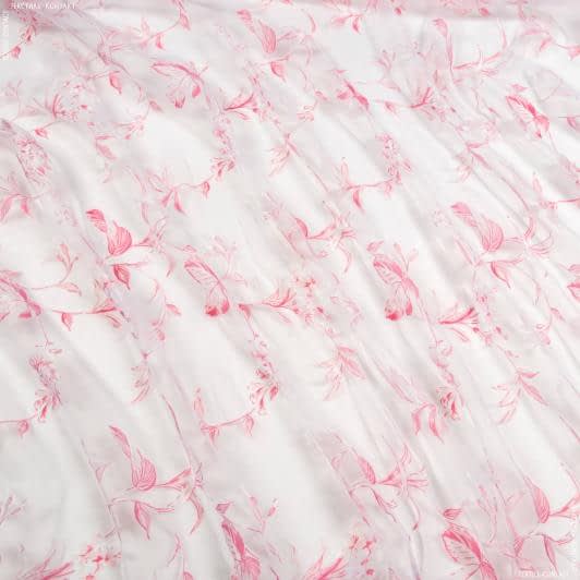 Ткани гардинные ткани - Тюль органза выжиг Веточки цветов розовая