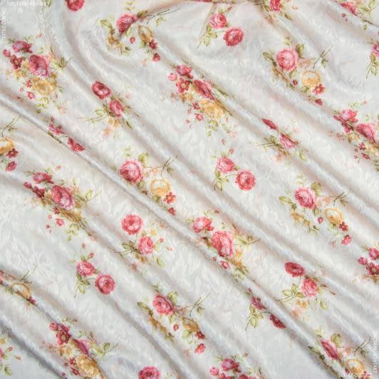 Ткани гардинные ткани - Декоративная ткань сатен принт  розы  красный