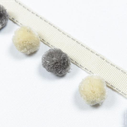 Ткани фурнитура для декора - Тесьма с помпонами репсовая Ирма цвет крем, серый 20 мм