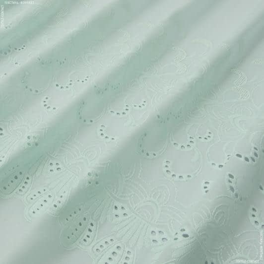 Тканини етно тканини - Батист купон з вишивкою рішельє світло-м'ятний