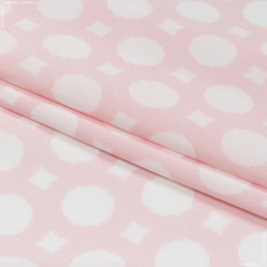 Тканини для одягу - Платтяна Джаванез білий горох на рожевому