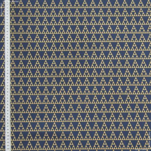 Ткани для детской одежды - Экокоттон треугольники карамель т.синий