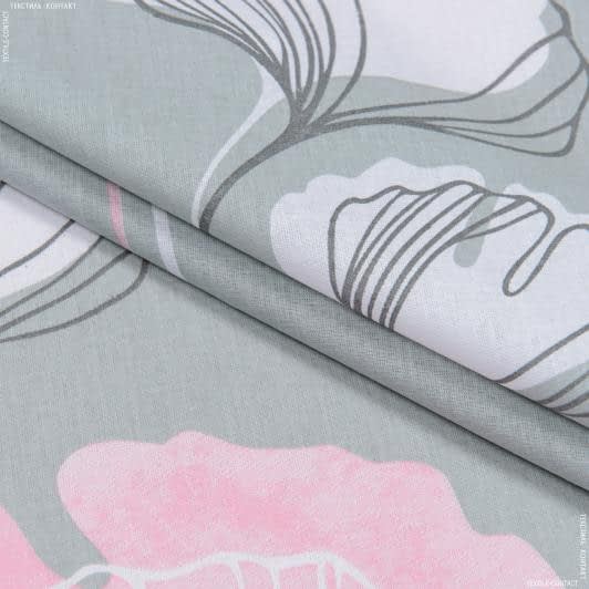 Тканини для сорочок - Поплін ТКЧ гінкго білоба сіро-рожевий