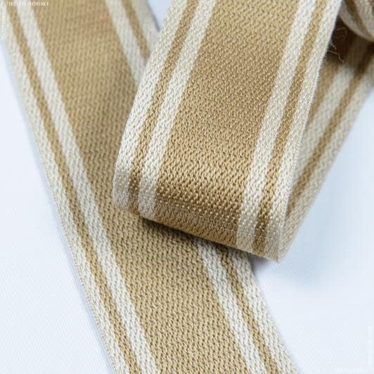 Тканини фурнітура для декоративних виробів - Тасьма дволицьова смуга Раяс карамель, беж 48 мм (25м)