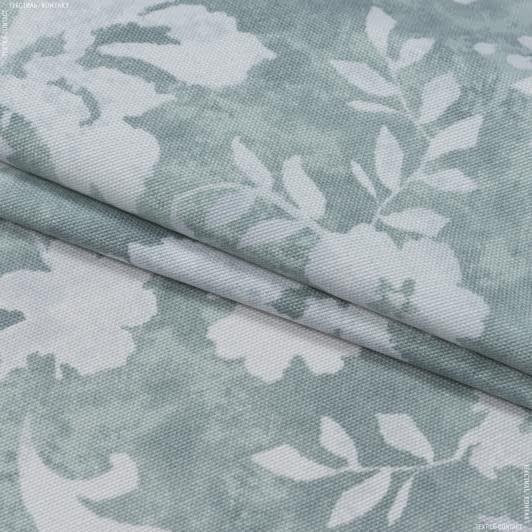 Тканини портьєрні тканини - Декоративна тканина панама Флінт квіти молочний,фон сірий