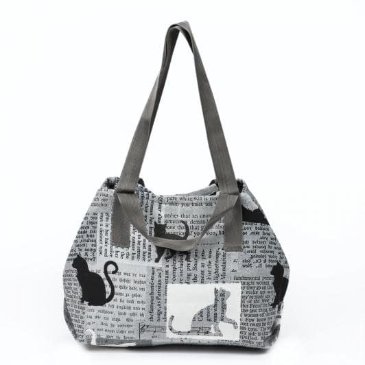 Тканини сумка шопер - Сумка шоппер МАГЕЗІН коти,  на магніті /сірий, чорний 45х20