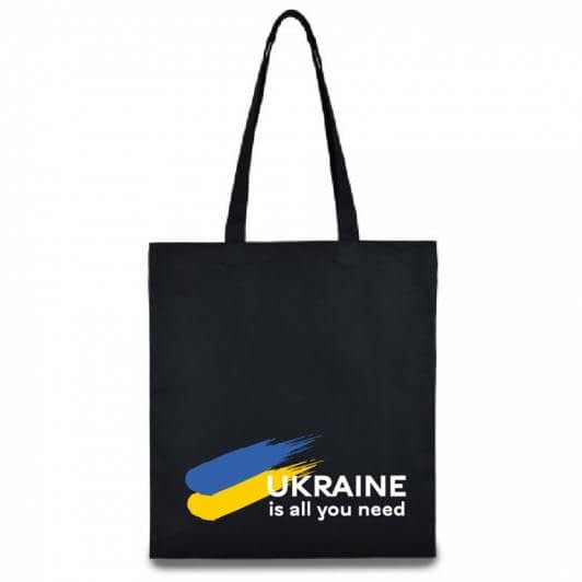 Ткани экосумка - Экосумка TaKa Sumka патриот "Ukraine - all you need" саржа черный  (ручка 70 см)