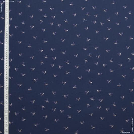 Ткани для детской одежды - Экокоттон колибри беж, фон тёмно-синий