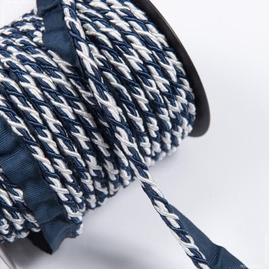 Тканини шнур декоративний - Шнур окантувальний Корді колір біло-синій 6 мм