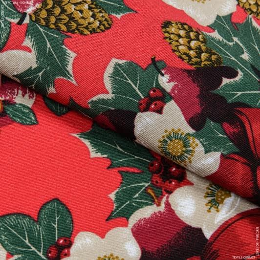 Ткани новогодние ткани - Новогодняя ткань лонета Рождественник фон красный