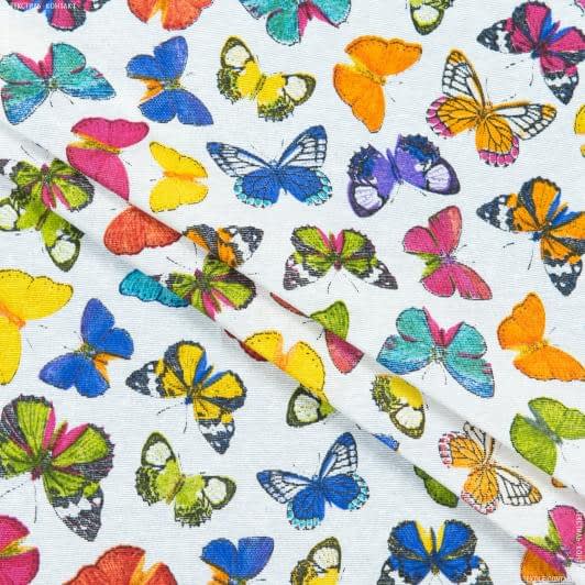 Ткани для штор - Декоративная ткань лонета Бабочки /ALEXAI  фон молочный