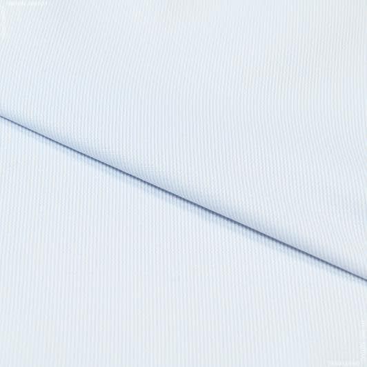 Тканини бавовняні сумішеві - Сорочкова мінісмужка блакитна на білому