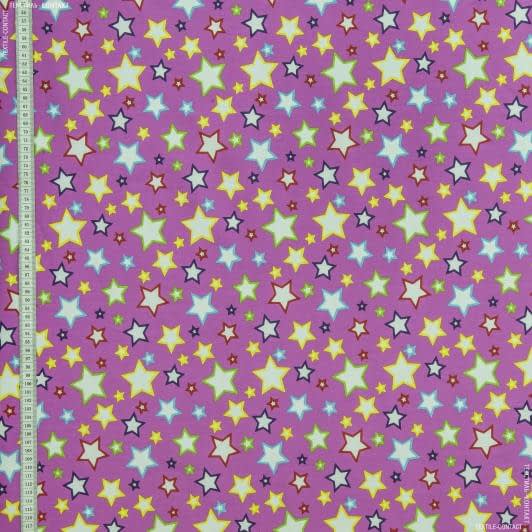 Ткани для детской одежды - Экокоттон  звёзды цветные, фон фуксия