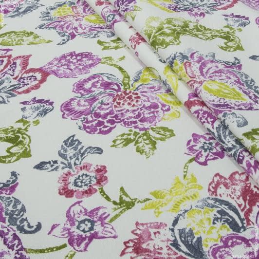 Ткани для дома - Декоративная ткань панама Индия цветы фуксия,фрез
