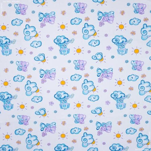 Ткани для сорочек и пижам - Ситец детский слоники фиолетовый