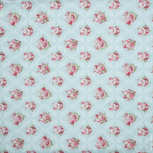 Ткани портьерные ткани - Декоративная ткань панама Акил /AKIL цветы мелкие красные фон св.голубой