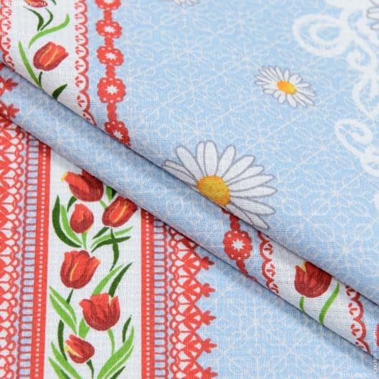 Тканини для рушників - Тканина рушникова вафельна набивна весняні квіти блакитний