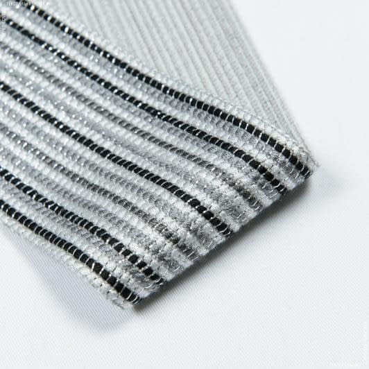 Тканини фурнітура і аксесуари для одягу - Тасьма Плейт смужка чорний, молочний, зі срібним люрексом 70мм (25м)