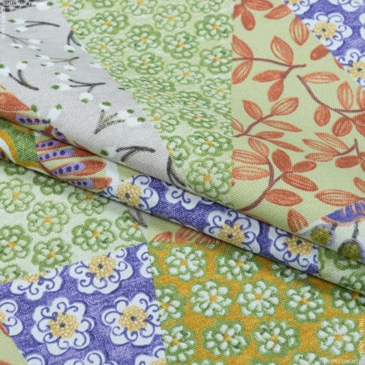 Тканини для штор - Декоративна тканина панама Хеві печворк зелений,беж,фіолет