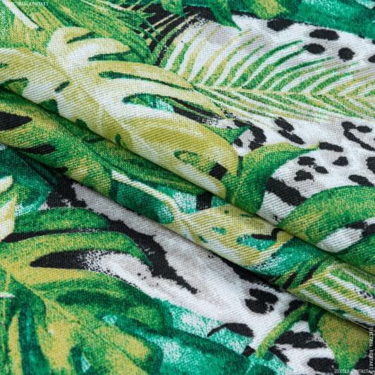 Ткани для портьер - Декоративная ткань Селва крупный лист зеленый