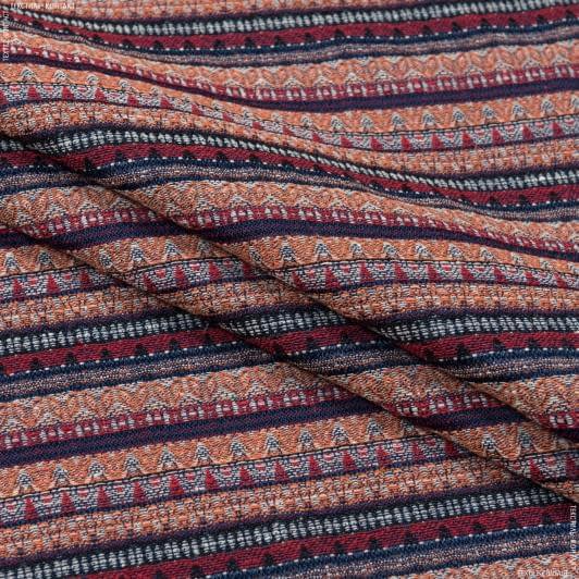 Тканини портьєрні тканини - Гобелен Орнамент-91 т.синій, гранат, помаранчевий