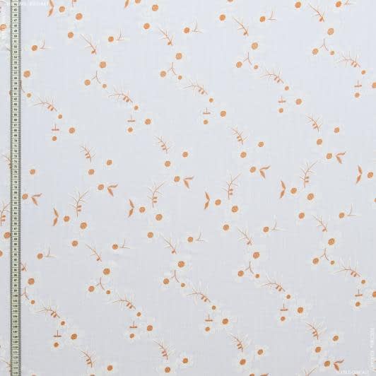 Тканини етно тканини - Батист меланж з вишивкою помаранчева квітка на білому